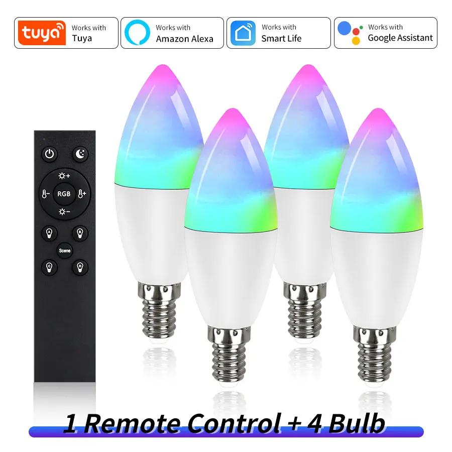 Tuya Wifi Led Bulb E14 220V Smart Life Candle Light with RF 2.4G Remote Group Control Alexa Google SmartThings Dimmable RGB Lamp