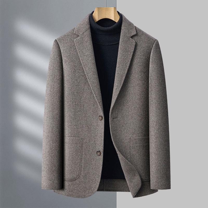 Men's Solid Color Wool Wool Suit Jacket for Winter New Middle-aged Men's Business Casual Thickened Suit Top