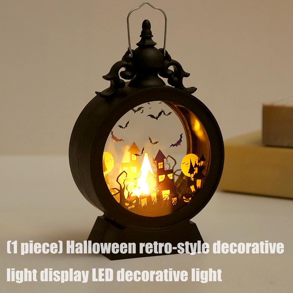 Classical Vintage Halloween Plastic Lanterns LED Decoration With Bat Pumpkins Pattern Indoor Party Decors