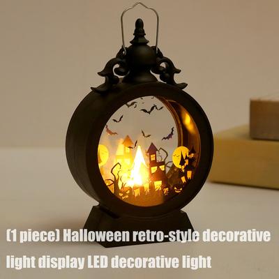 Classical Vintage Halloween Plastic Lanterns LED Decoration With Bat Pumpkins Pattern Indoor Party Decors