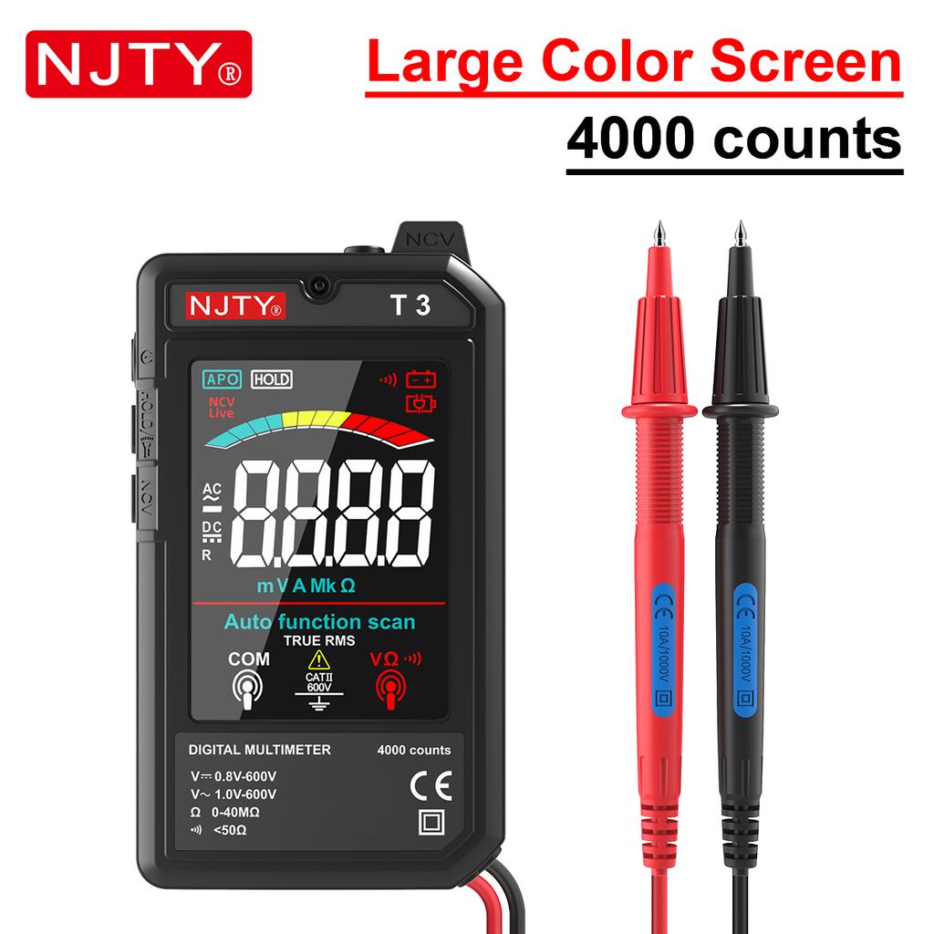 NJTY T3 MINI Smart Digital Multimeter Color Screen USB Rechargeable 4000 Counts Auto Ranging Voltage Resistance NCV Live Wire