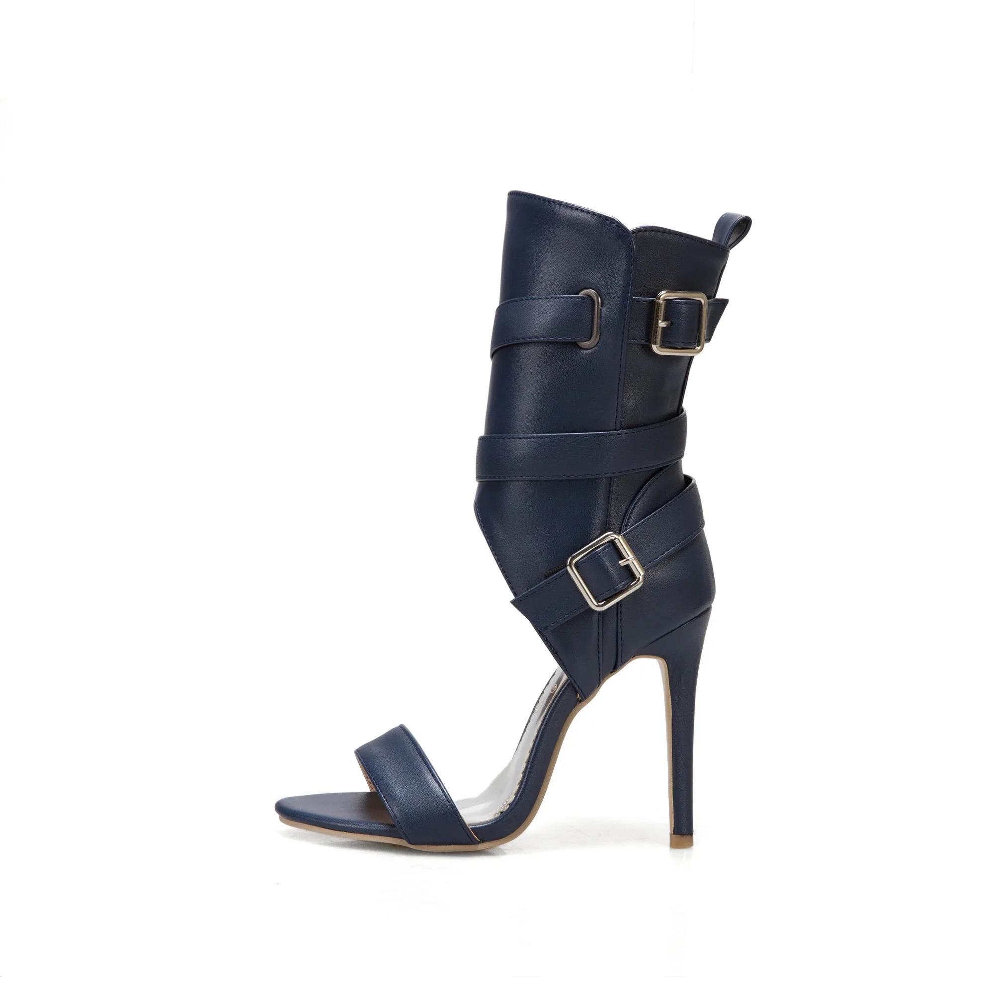 Кожаные женские босоножки на шпильках 2024 года летние туфли на высоком каблуке для свадебной вечеринки сексуальные туфли с Т-образным ремешком модные однотонные туфли-лодочки размер 41 синий 3780₽