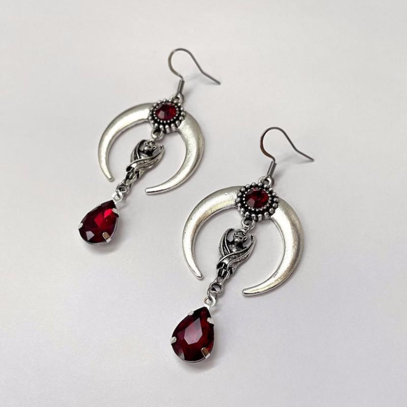 Bat Red Bead Pendant Earrings Goth Punk Style Horns Red Blood Drops Crystal Jewelry Gorgeous Fashion Ladies Gifts