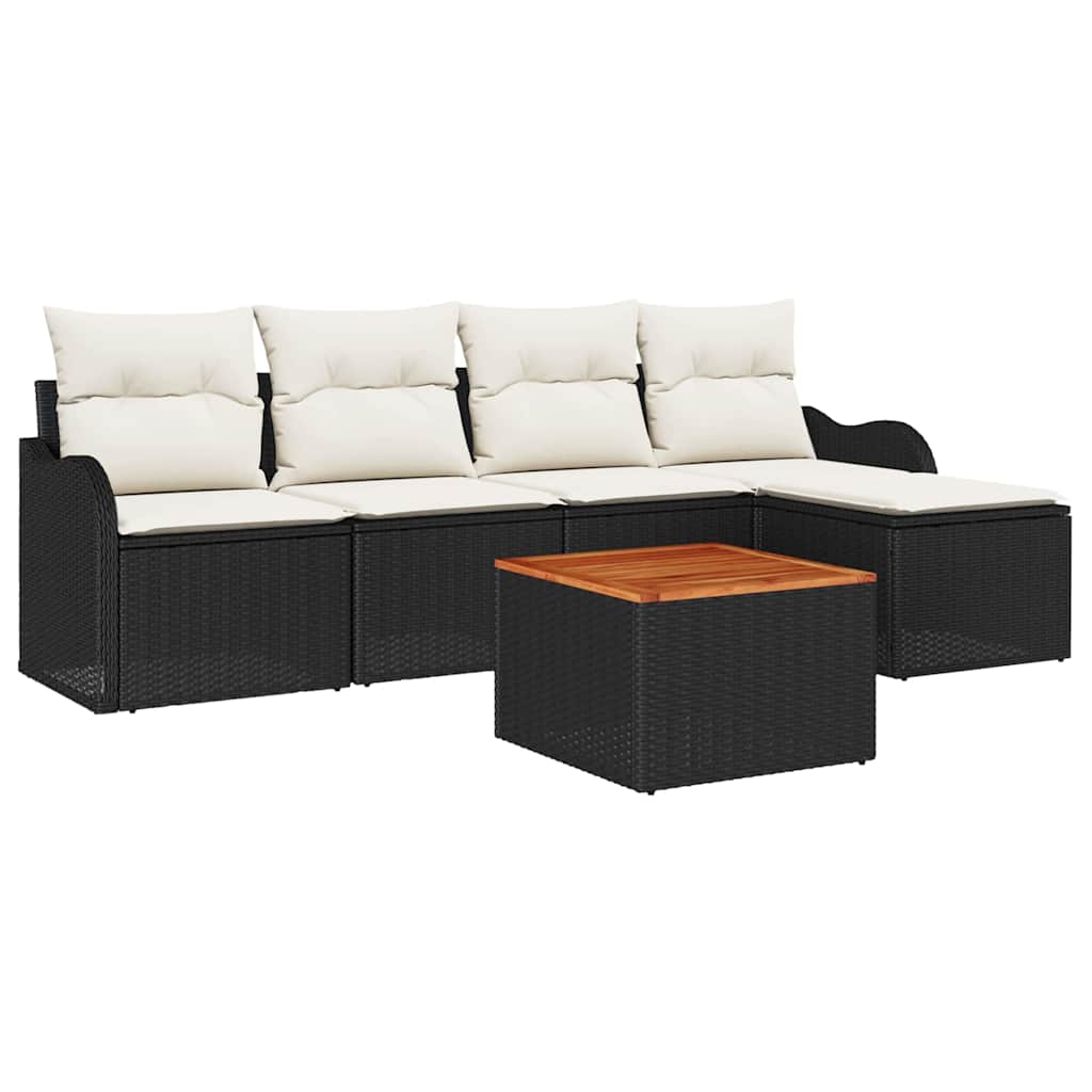 Garden Sofa Set with Cushions 6 pcs Black Poly Rattan