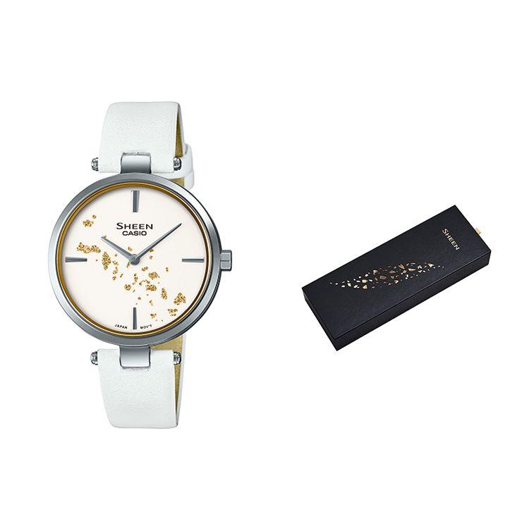 

Casio Sheen Gold Foil Ultra Thin Minimalist Quartz Watch Women watches White SHE-C100L-7AUPFJD White Dial