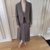 Chic Herringbone Wool Short Coat and Pleated Skirt Set for Women