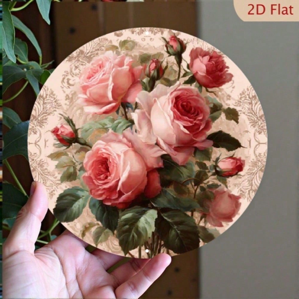 2D Rose Metal Wall Poster 8 Inch Aluminum Bedroom Decor