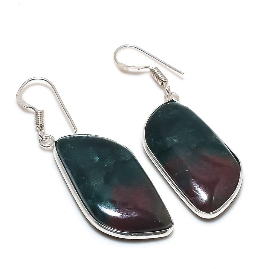 Natural Bloodstone Gemstone 925 Sterling Silver Jewelry Earring 1.97 AE-12466
