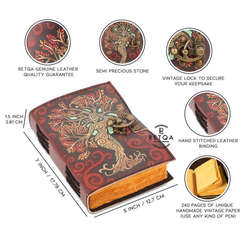 Buy 1 Get 1 FREE - Handcrafted Leather Journal with Mother of Earth Design - Vintage Spell Book, Sketchbook, or Diary