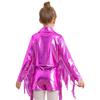 Girls Birthday Party Jacket: Sparkling Metallic Top with Long Sleeve, Tassel Trim & Zipper, Fringe Turn-Down Collar Design