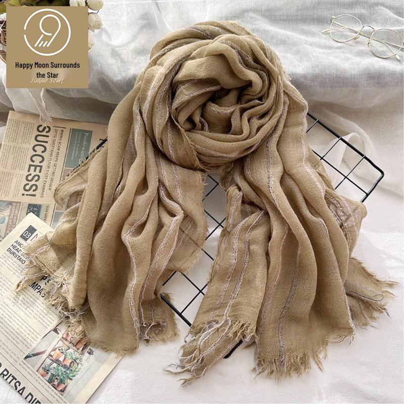 

Women s Retro Striped Wool Scarf - Morandi Colors, Warm Autumn & Winter Neck Warmer Shawl белый