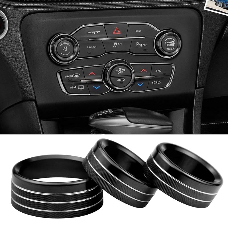 for Dodge Challenger Charger (2015-2021) AC Climate Control Knob Cover Auto Volume Tune Switch CD Button Trim Compatible for Chrysler 300 300s