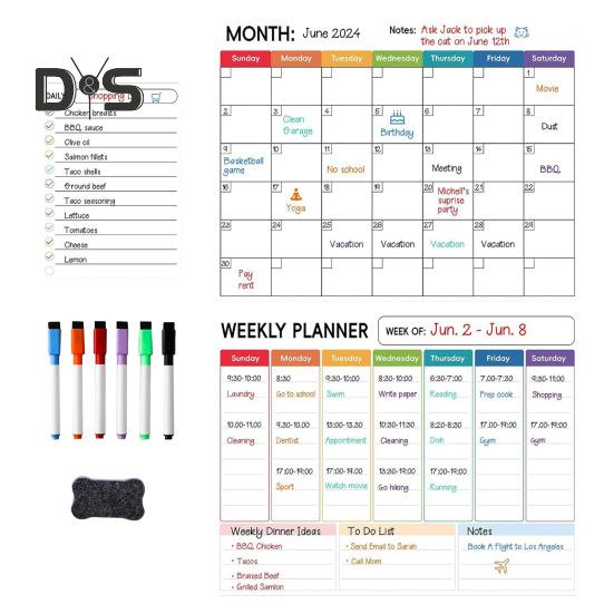 3 stk/sett Magnetiske tavle-klistremerker med penner Tavle viskelær Dagligvarelister Chore Charts Menyer Gjøremålslister Oppslagstavler Lyse markører