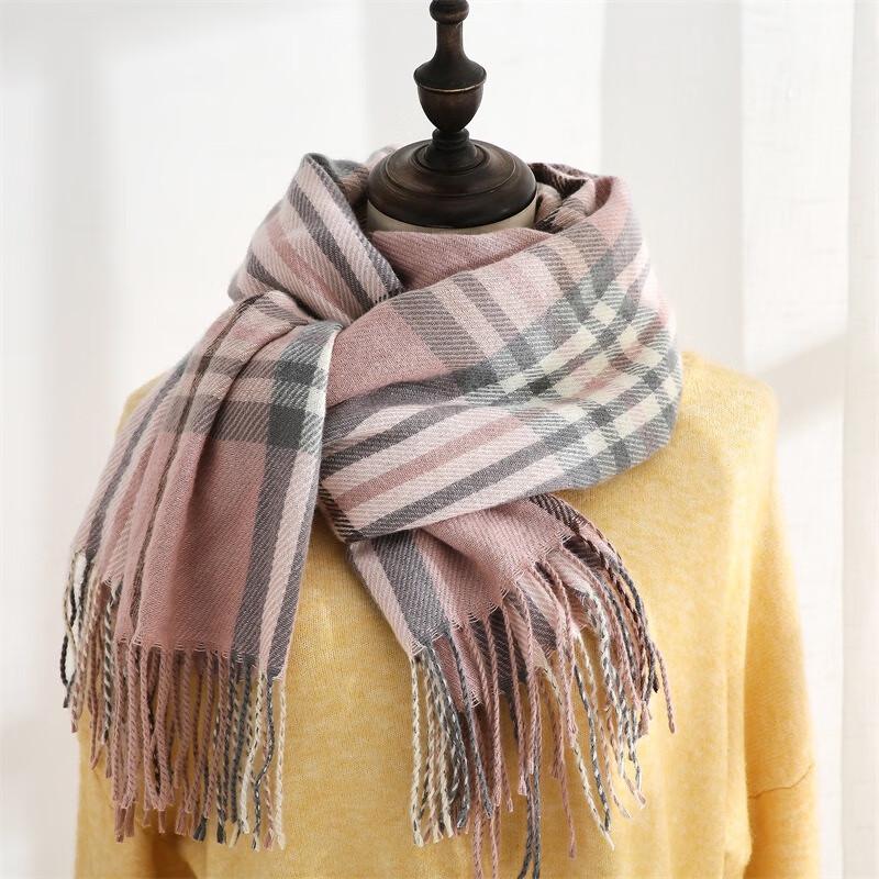 Women s Warm Plaid Faux Cashmere Scarf Shawl