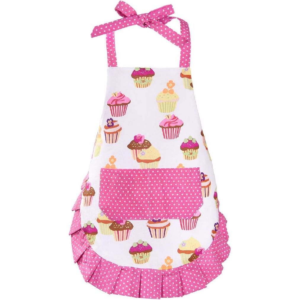 Cupcake Kids Apron, Pink Baking Bib Apron for 2-6 Years Child, Adjustable Kitchen Apron for Little Girls, Cooking, Daughters, Gardening, Toddler Gift