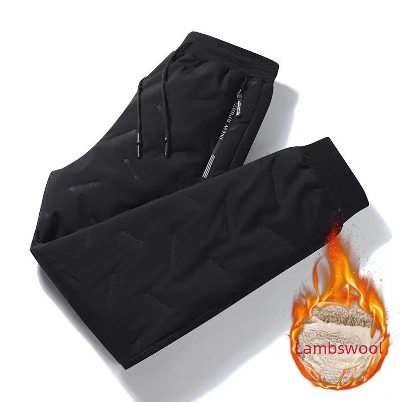 Men's Winter Plush Lined Sweatpants - Warm, Thickened Cotton-Lambskin Leggings for Outdoor Use, Available In Large Sizes