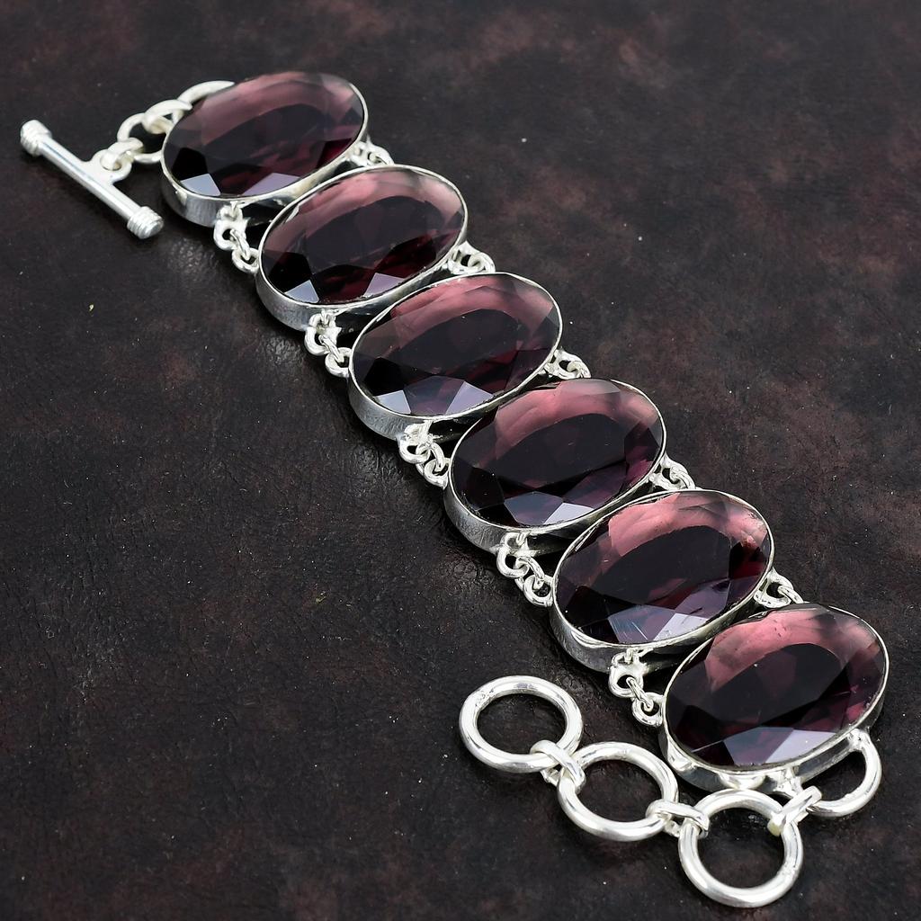 Faceted Pink Amethyst Bracelet Handmade Unique Jewelry Natural Gemstone Bracelet 925 Sterling Silver Adjustable Chain Bracelet Gifts for Her