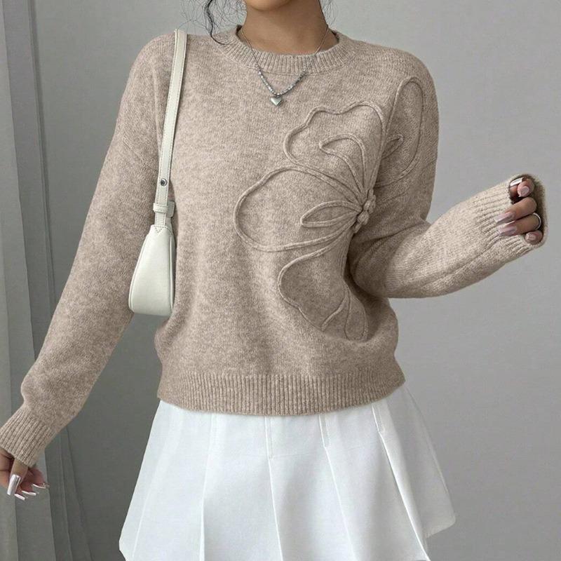 New Autumn and Winter Fashionable and Elegant Versatile Casual Floral Round Neck Sweater for Women
