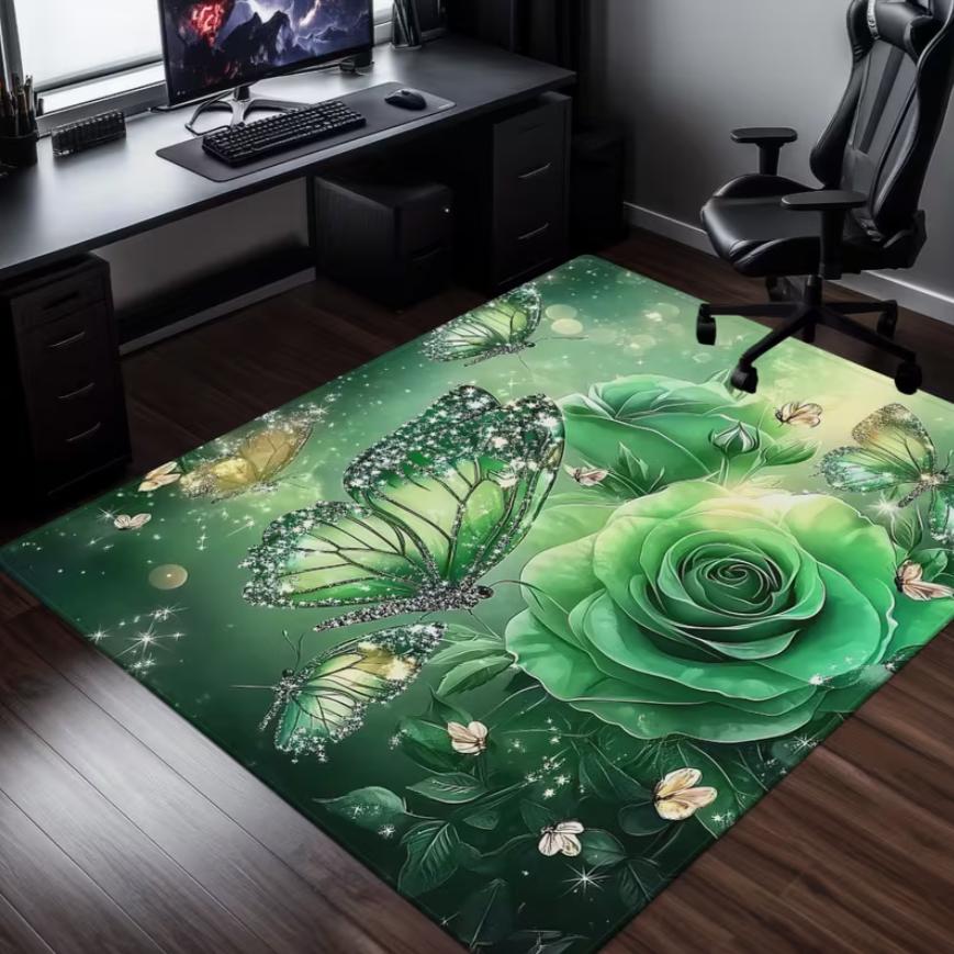 

Living Room Rug Green Rose Fresh Healing Carpet Non-Slip Soft Easy Clean Durable Nature Healing Personalized Home Decor Mat 40x60cm