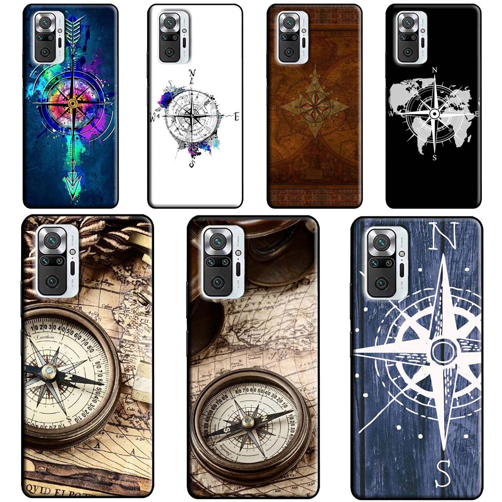 World Map Compass Nautical Case For Xiaomi Redmi Note 12 Pro 11 8 9 10 Pro 9S 10S 11S 12S Redmi 12C 10C 9C 10A Cover