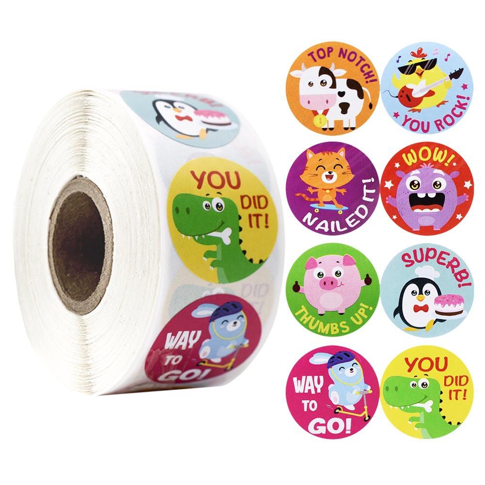 Cartoon Animals Stickers Cute Words Reward Stickers For Teacher Encourage Student 1'' 50-500Pcsl Round Reward Sticker For Kid