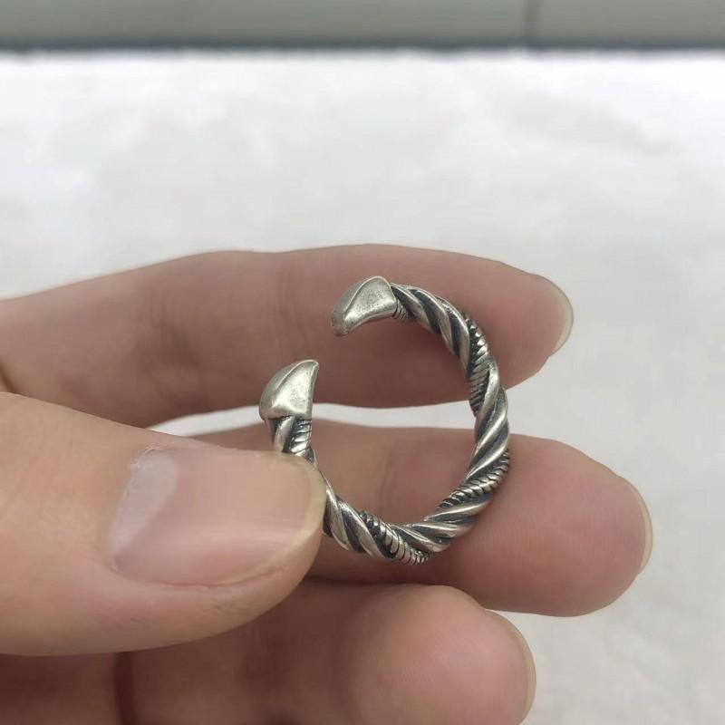 Adjustable Open Ring Men Women Vintage Braided Rope Design Sterling Geometric Finger