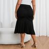 Gonna Midi Elegante a Sirena Nera da Donna con Vita Elastica Arricciata Bodycon