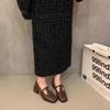 Nischdesign Tjock Klack Enkla Skor Loafers Tidig Höst Fyrkantig Tå Små Läderskor Fransk Retro Mary Jane Skor Damskor