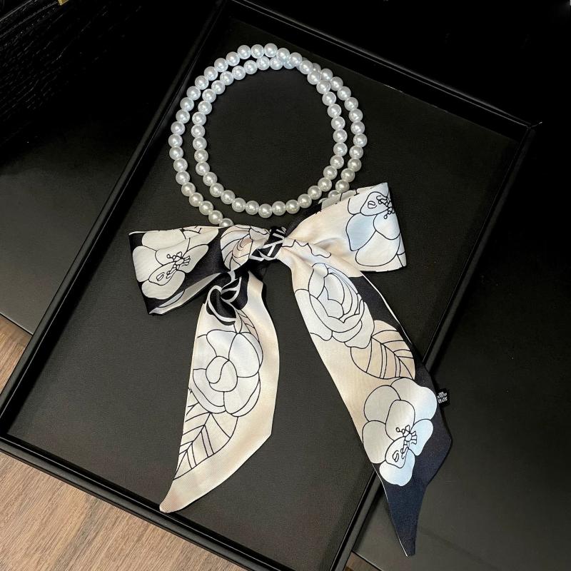 Faionable Polka Dot Scarf Waist Belt For Women Decorative Pearl Splicing Neck Ribbon Elegant Stripes Fluttering Ribbon