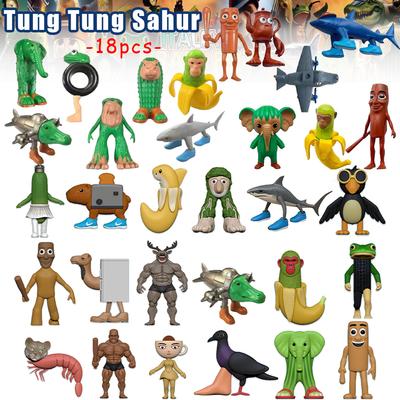Italian Brainrot Tung Sahur Figure Toy Tralalero Tralala Figures Bombardino Crocodilo Shimpanzini Bananini Model Decor Doll Gift