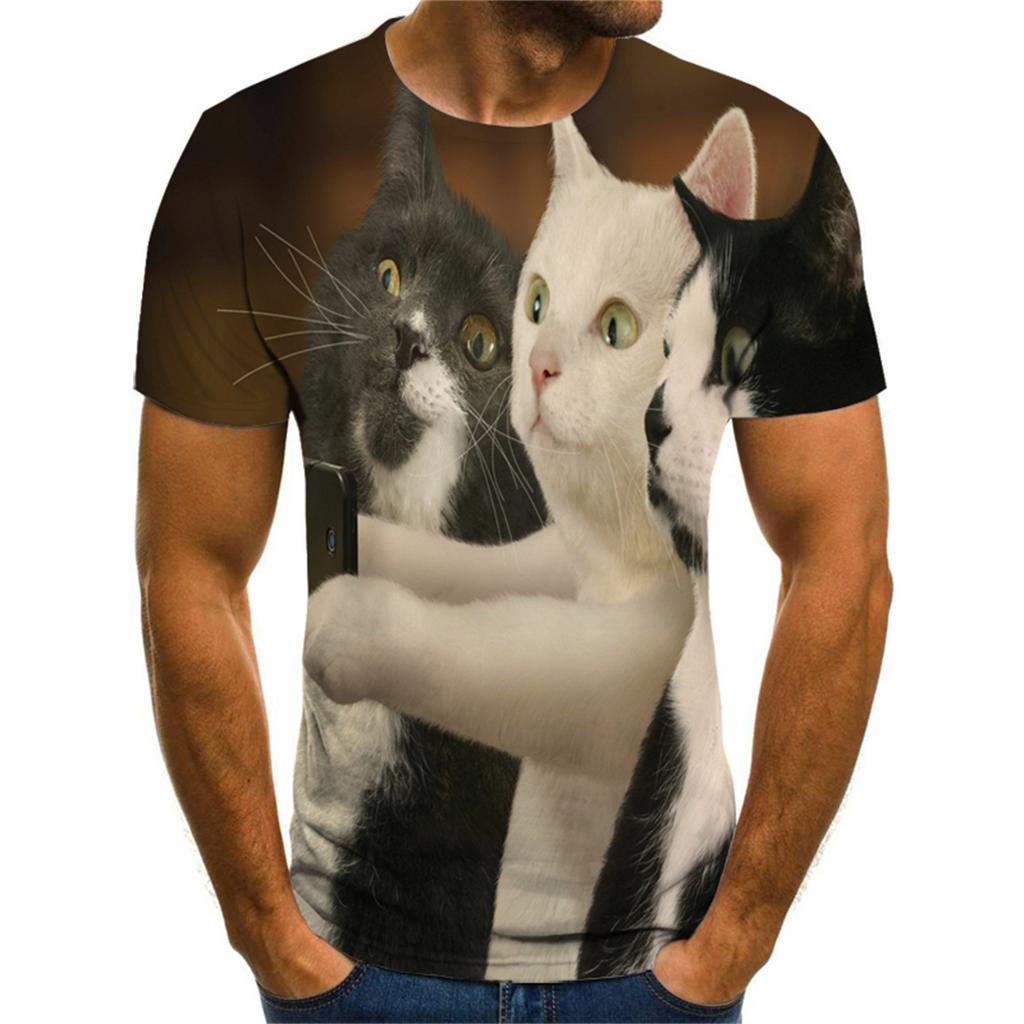 Summer Round Neck 3D Funny Cat Pattern Print Top Fashionable Casual Short Sleeved Men's T-shirts