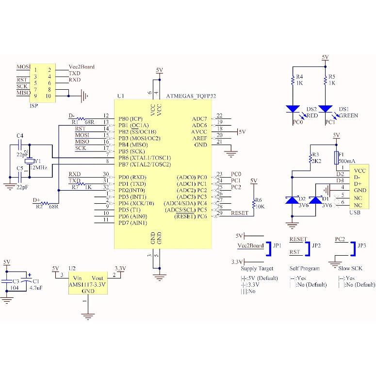 HiLetgo 51 AVR ATMEGA8 Programmer USBasp USB ISP 10 Pin USB Programmer 3.3V/5V with Cable