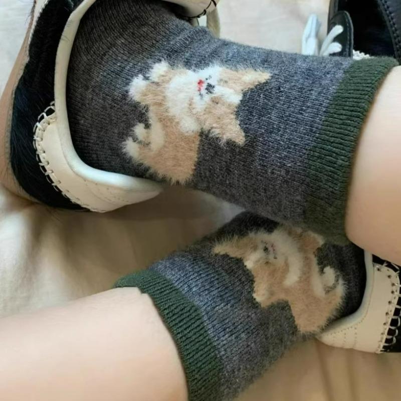 Fashion Kawaii Dog Socks Winter Warm Cartoon Cute Dog Cat Animal Mid-tube Stockings for Women Girls Home Sleep Sockings Gifts