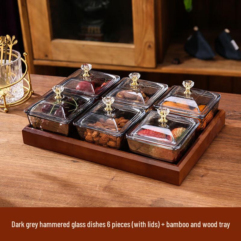 Segmented Glass Snack & Fruit Platter with Lid and Tray