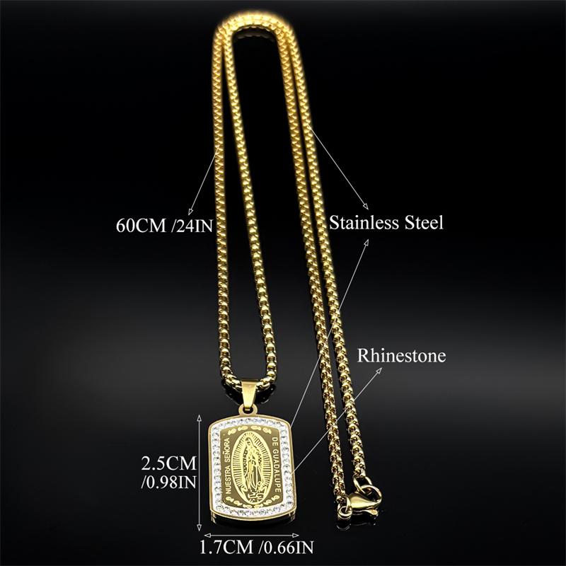 Catholic Our Lady of Guadalupe Pendant Necklace for Women Men Stainless Steel Gold Color Virgin Mary Medal Chain Jewelry