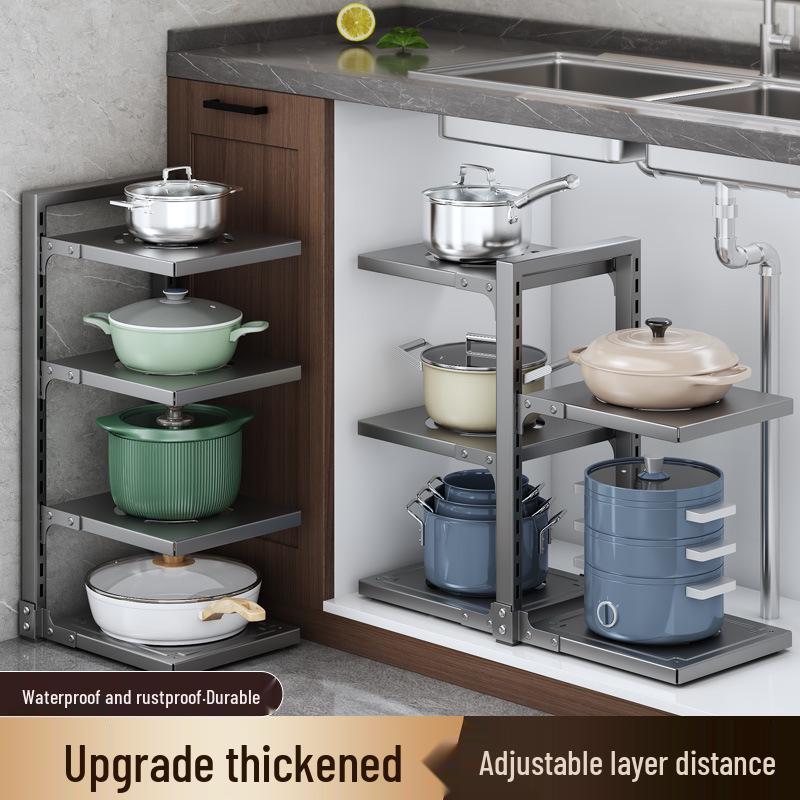 Flerlagrigt köksförvaringsställ för bänkskivor och under diskbänken - Organisera kastruller och stekpannor
