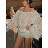 Ins European and American Style Women's Summer New Sexy One-word Neck Pleated Tube Top Lantern Long-sleeved Hip-wrapped Dress