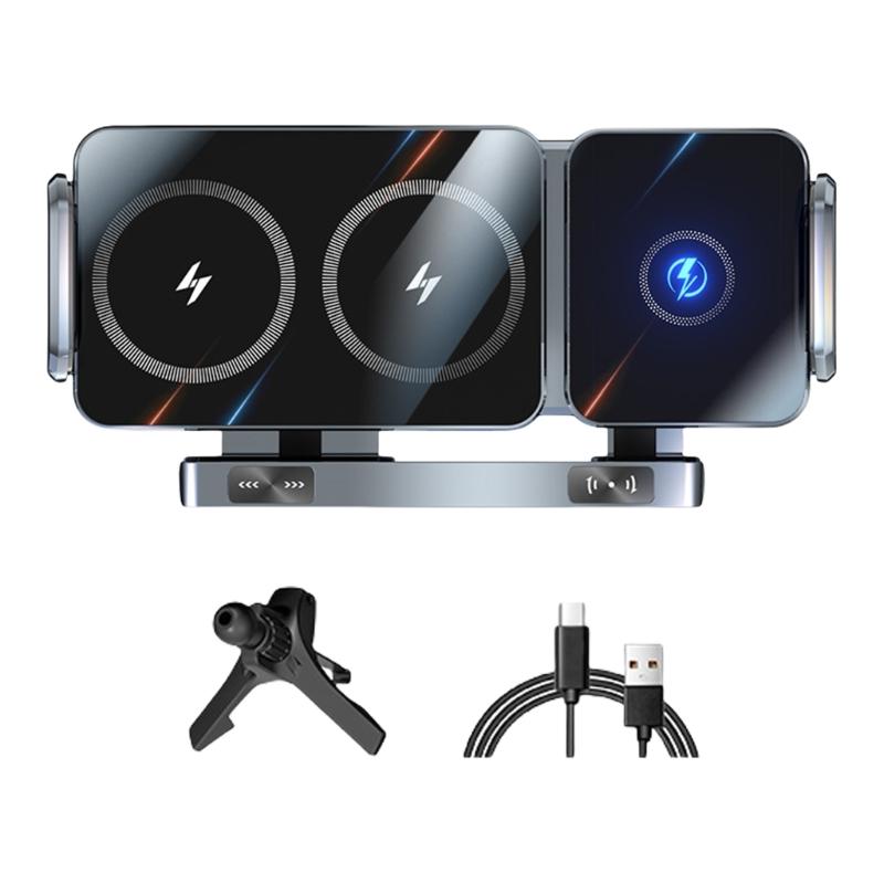 360 Rotation Magnetic Car Mount Wireless 15W Fast Charging Foldable Design Universal With Auto Clamping For Smartphones