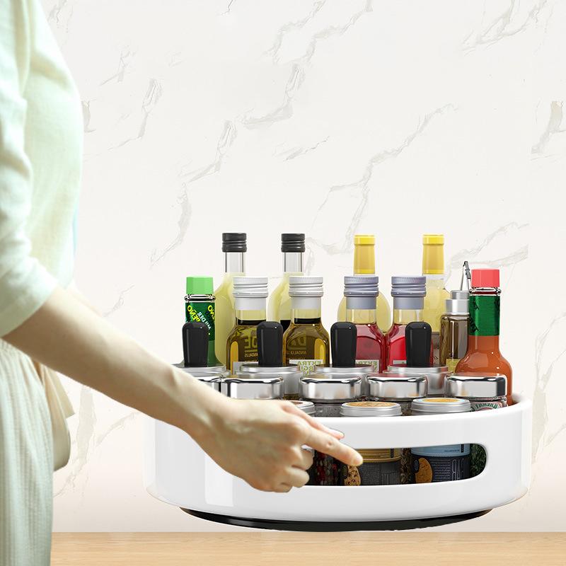 Rotating Condiment Rack Countertop Double Layer Multi-Functional Storage Rack Cabinets Multi-Layer Storage Rack