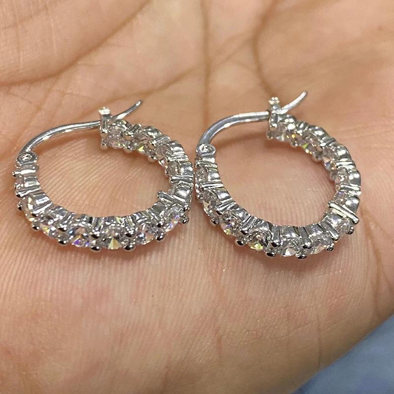

CAOSHI Fashion Circle Hoop Earrings Lady Copper Color Accessories with Shiny Round Zirconia Stylish Zircon for Everyday Wear