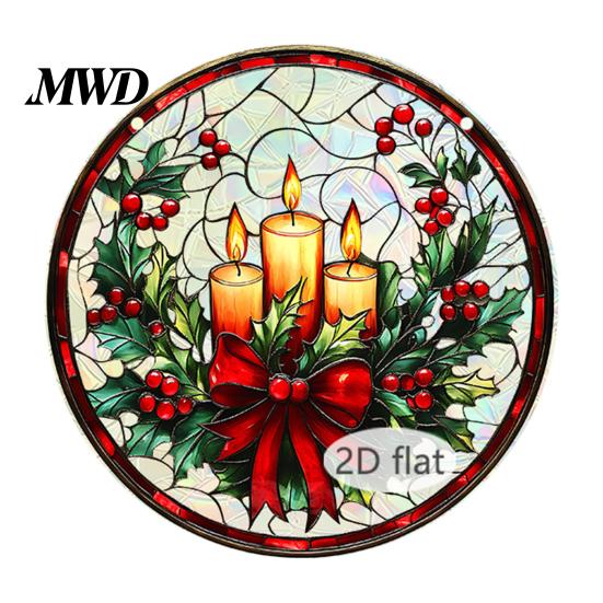 Decorative Chains for Hanging Ornaments Christmas Acrylic Window Decor, 2D Holographic Stained Glass Art Ornament with Metal Chain, Double-sided