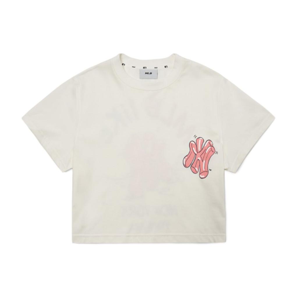 MLB New York Yankees Back Micro Logo Loose Fit Crew Neck Short Sleeve T-Shirt Women tops Ivory 3FTSL8023-50IVS