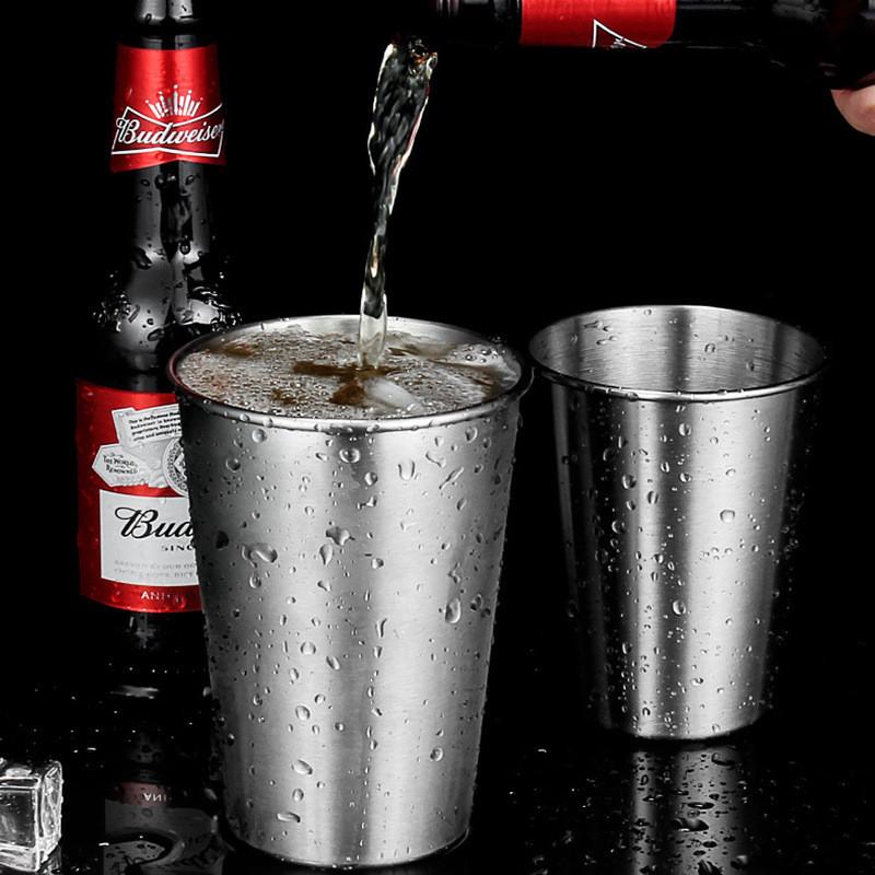 Odolný průmyslový styl 304 nerezová ocel 350ml stříbrný hrnek na pití pro kempování