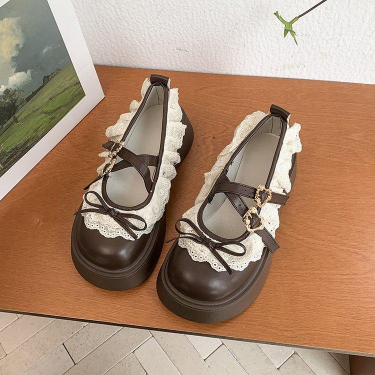

Internet celebrity French bow lace Mary single shoes women s spring 2025 new platform loafers JK small leather shoes 40 коричневый