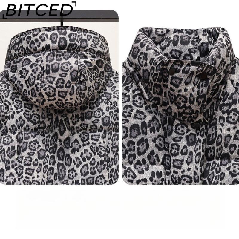 BITCED Short-Length Leopard Print Cotton Jacket for Women with Hood Minimalist Fashion Design, Oversized Fit, Unique Style Cotton Coat