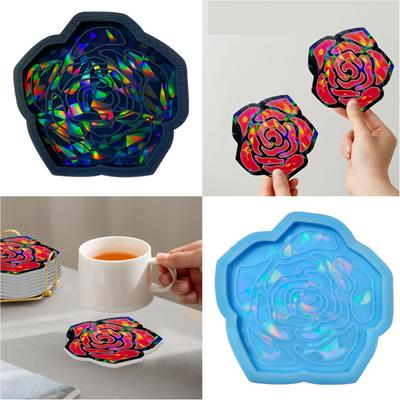 Holografische Untersetzerform, Blumen-Silikon-Untersetzerformen, Tassenmattenform, Epoxidgussform für Kunstharz-Untersetzer, Heimdekor