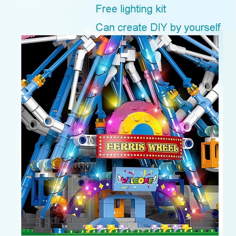 Electric Rotary Ferris Wheel with Light Model Building Block Brick Educational Assembly Toy Children Chrtstmas Gift