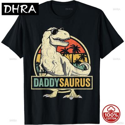 Funny Daddy Saurus T Rex Dinosaur Unisex Daddysaurus Family Matching Graphic Cotton Vintage Oneck Tshirt Summer Boyfriend Gift