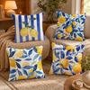 Blue - Toned Watercolor Lemon Cushion Cover Anti-dustmite Pillowcase Invisible Zipper Silky Short Plush Sofa Cushion Cover