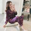 Women's Autumn Korean-Style Imitation Silk Pajamas - Long Sleeve, Two-Piece Cardigan Set for Indoor and Outdoor Wear